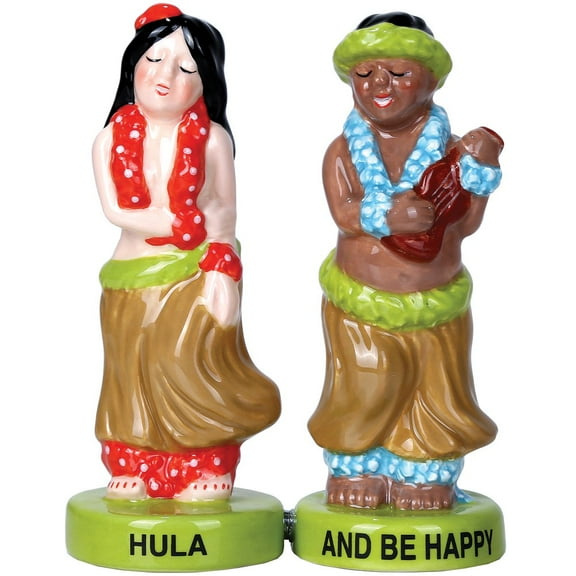Pacific Giftware Hawaiian Hula Dancer with Ukulele Musician Ceramic Magnetic Salt and Pepper Shaker Set