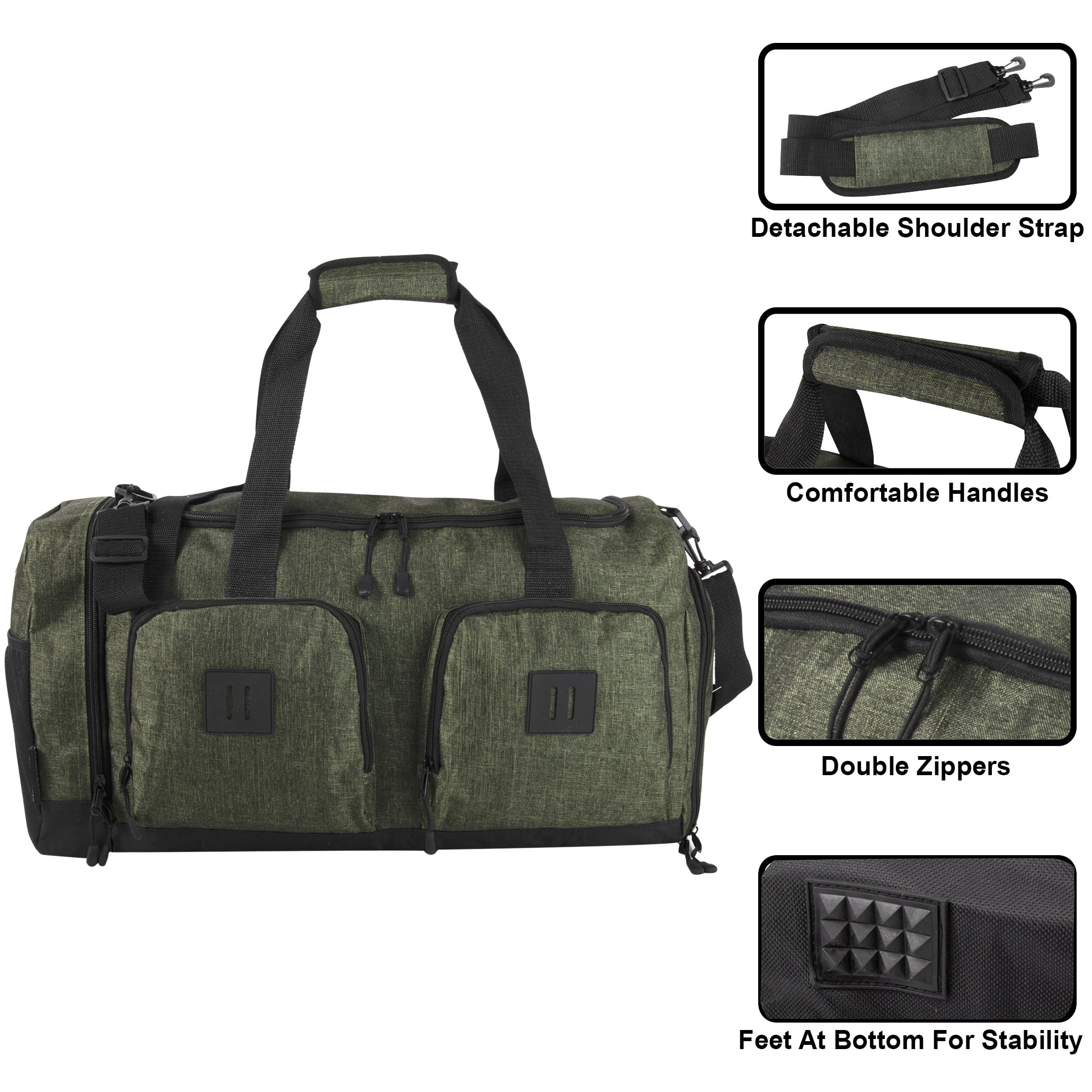 Summit Ridge 22"L Duffel Bag 38 Liter Capacity for Gym Clothes, Sports Equipment, Towels, Sneakers, Travel, Commute in Hunter Green