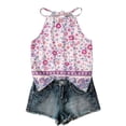 thumbnail image 3 of Boho Halter Top for Womens - Tie Neck Sleeveless Graphic Camisole, Flowy Asymmetric Hem Tank for Women's Summer Beach & Festival Outfits Light Purple L, 3 of 8