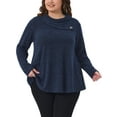 thumbnail image 1 of Sudadera de mujer de tallas grandes Agnes Orinda, con cuello de cowl, mangas largas, bolsillos, blusa tunic casual con decoración de botones 3X azul oscuro, 1 of 6