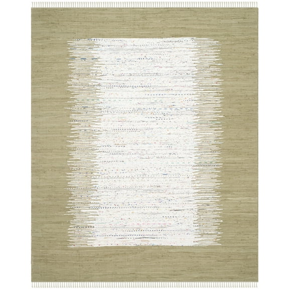 SAFAVIEH Montauk Tennyson Geometric Cotton Area Rug, Ivory/Olive, 9' x 12'