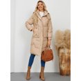 thumbnail image 4 of Women's Stand Collar Mid-Length Cotton Padded Coat with Removable Hood & Pockets, Khaki Long Sleeve Zipper Design, Windproof Warm Heavyweight Casual Jacket for Spring Autumn Winter, S-XL, 4 of 13