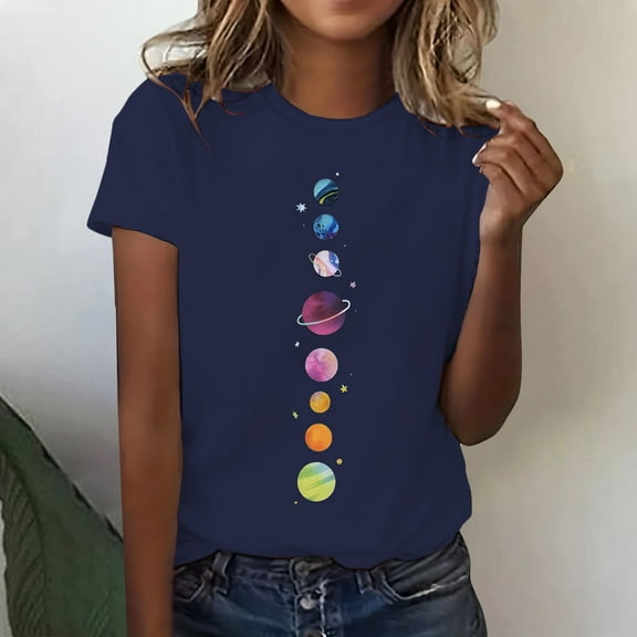 Women's Short Sleeve T-shirt Women'S Spring Round Neck Printed Loose Casual Short Sleeve T Shirt,Blue Women's Short sleeve T-shirt L