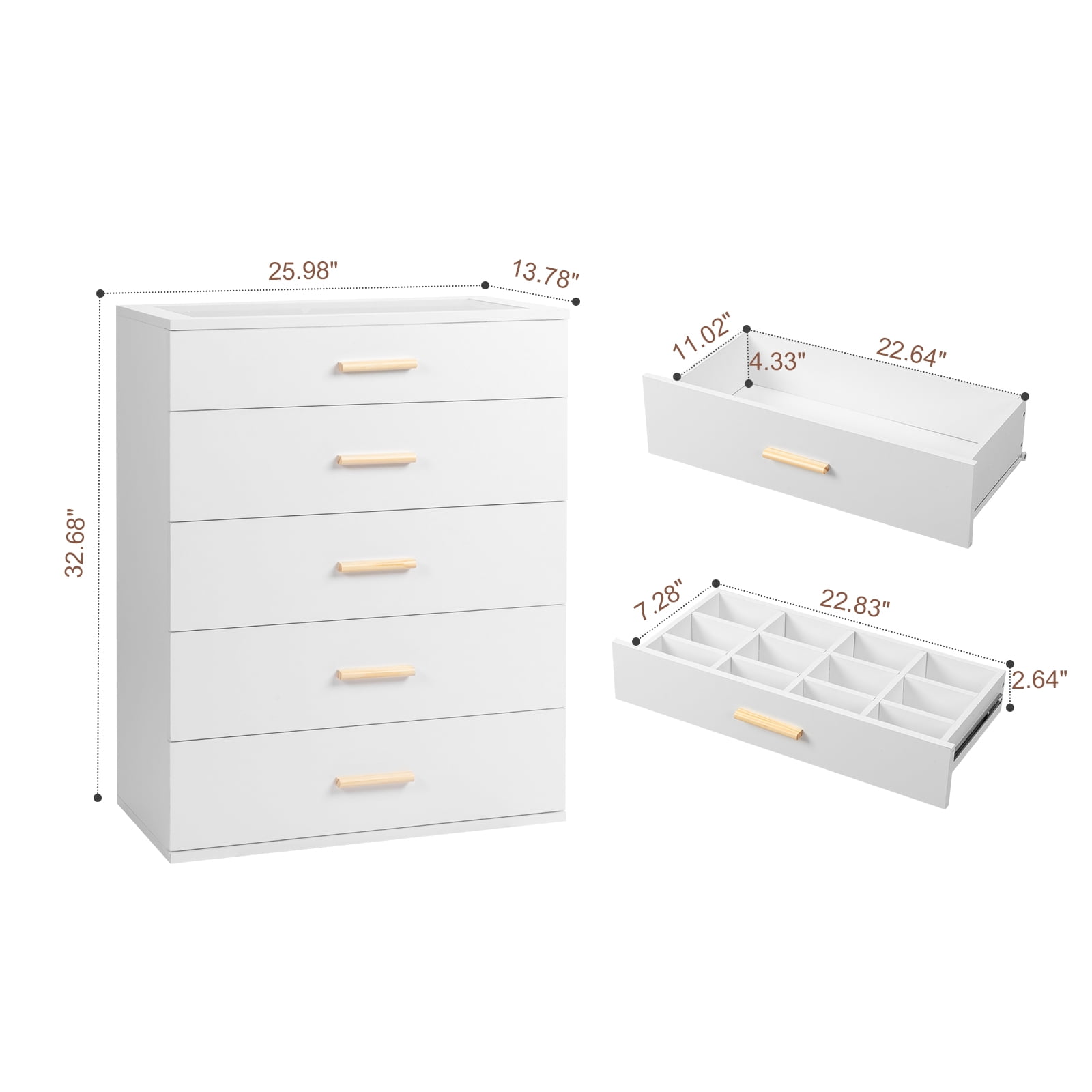 Bedside Table Dresser Nightstand Particleboard Wood Three Drawers With LED Light, White