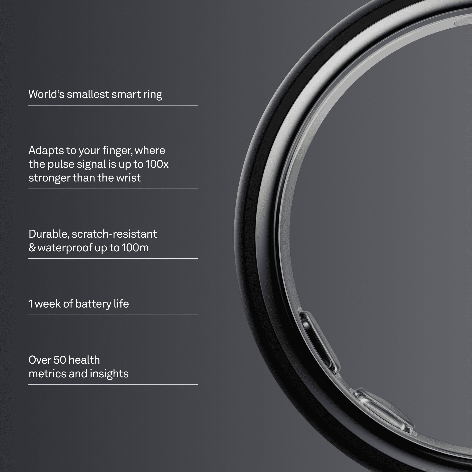 Oura Ring 5 - Stealth - Size 8 - World’s Smallest Smart Ring - Sleep, Activity, Women’s Health, AI Advisor, 1 Week of Battery Life, Size Before You Buy, Android & iOS Compatible