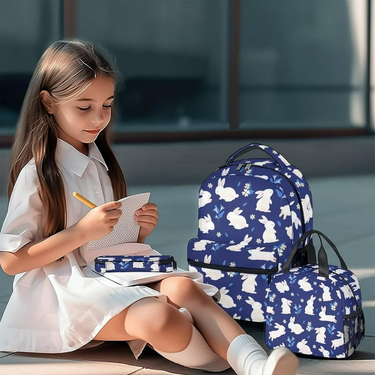 Bunny Backpack with Lunch Box Set of 3 School Backpacks Matching Combo Cute Blue Bookbag and Pencil Case Bundle Walmart