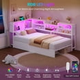 thumbnail image 3 of Aunfebrco Full Corner Bed Frame with 2 Drawers & Bookcase Storage, Full Size Daybed with Charging Station and Led Lights, Metal Platform Bed Frame for Living Room Bedroom, White, 3 of 9