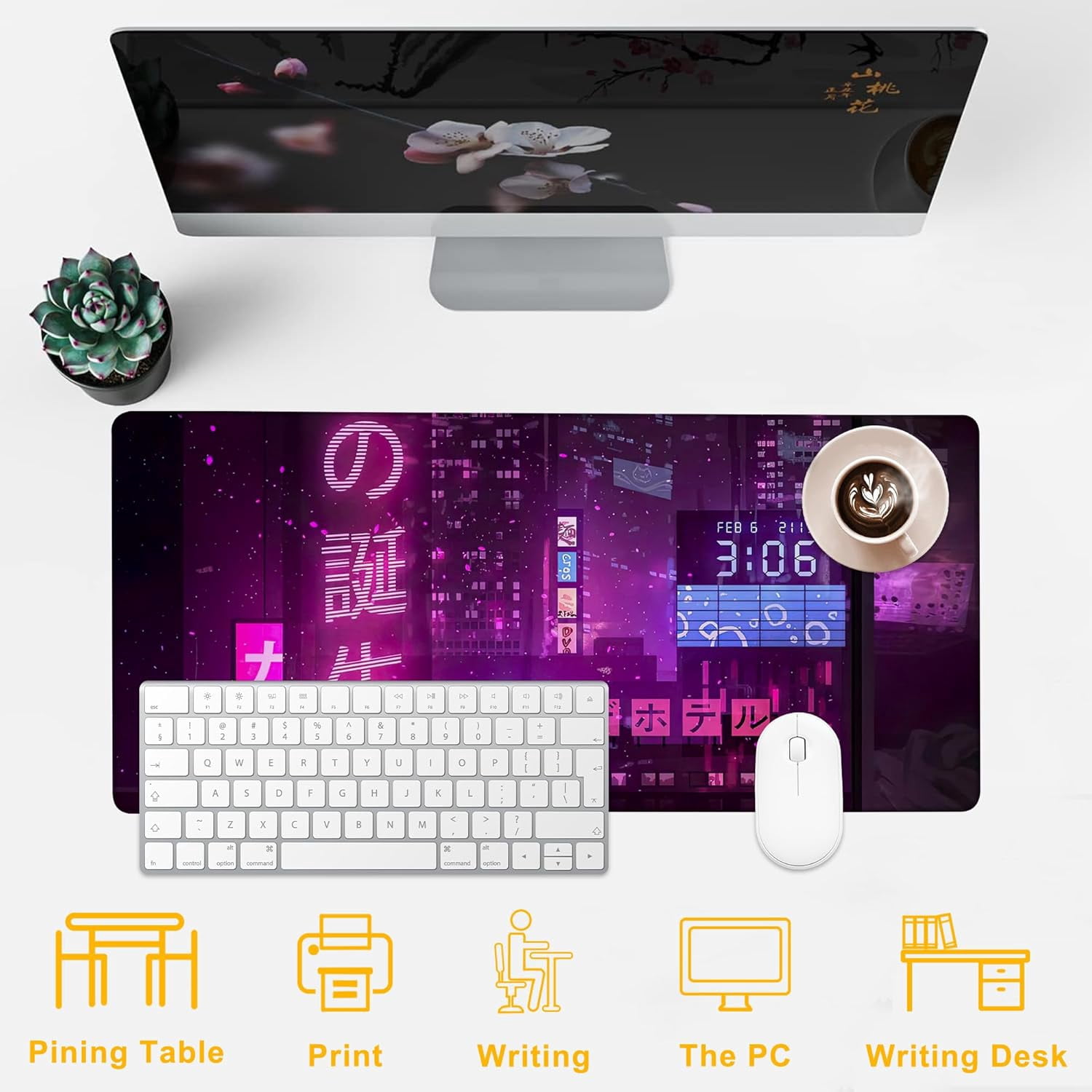 Desk Pad Anime Street Desk Mat for Keyboard and Mouse, Large XXL Gaming Mouse Pad with Stitched Edges for Work Game Office, 35.43 x 15.75 in