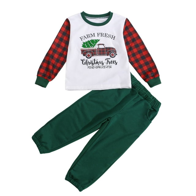ITFABS Kids Cartoon Car Print O-Neck Long Sleeve Tops+ Solid Color Long Pants