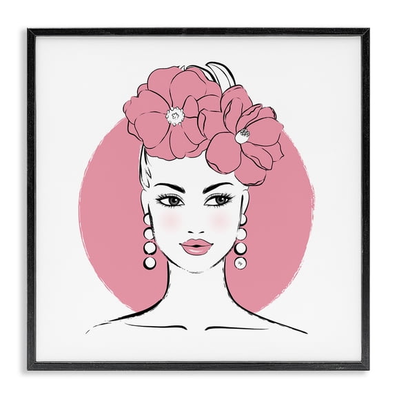 Stupell Industries Contemporary Pink Lady Portrait Black Framed Giclee Art, 12 x 12, by Martina Pavlova