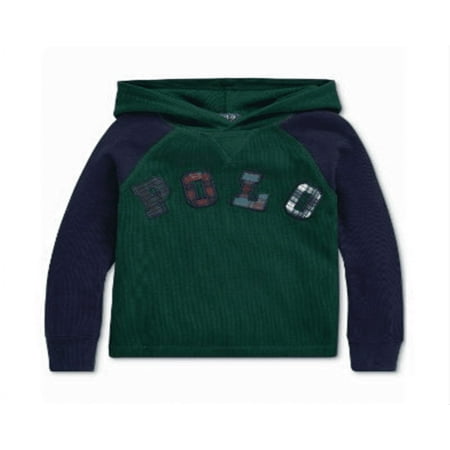 Ralph Lauren Toddler Boy's Knit Waffle Hooded Thermal Green Size 4T