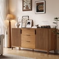 thumbnail image 4 of UGTOO 59" Mid-Century Modern Buffet Sideboard, Wood Grain Credenza with 3 Drawers and 2 Storage Cabinets, Large Coffee Bar Station for Dining Room & Living Room, Walnut Finish, 4 of 13