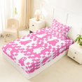 thumbnail image 4 of Manfei Halloween Ghost Twin Sheets 3pcs, Vintage Geometric Checkered Bedding, Hot Pink White,1 Fitted Sheet, 1 Flat Sheet and 1 Pillowcase, 4 of 5