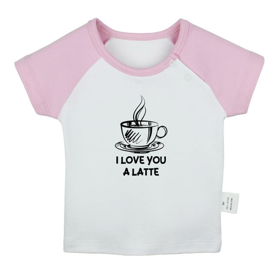 iDzn I Love You A Latte Funny T shirt For Baby, Newborn Babies T-shirts, Infant Tops, 0-24M Kids Graphic Tees Clothing (Short Pink Raglan T-shirt, 18-24 Months)