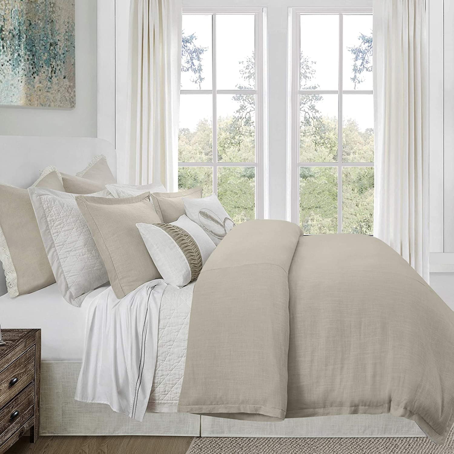 HiEnd Accents Hera Linen Duvet, Super King Light Tan Tan Super King