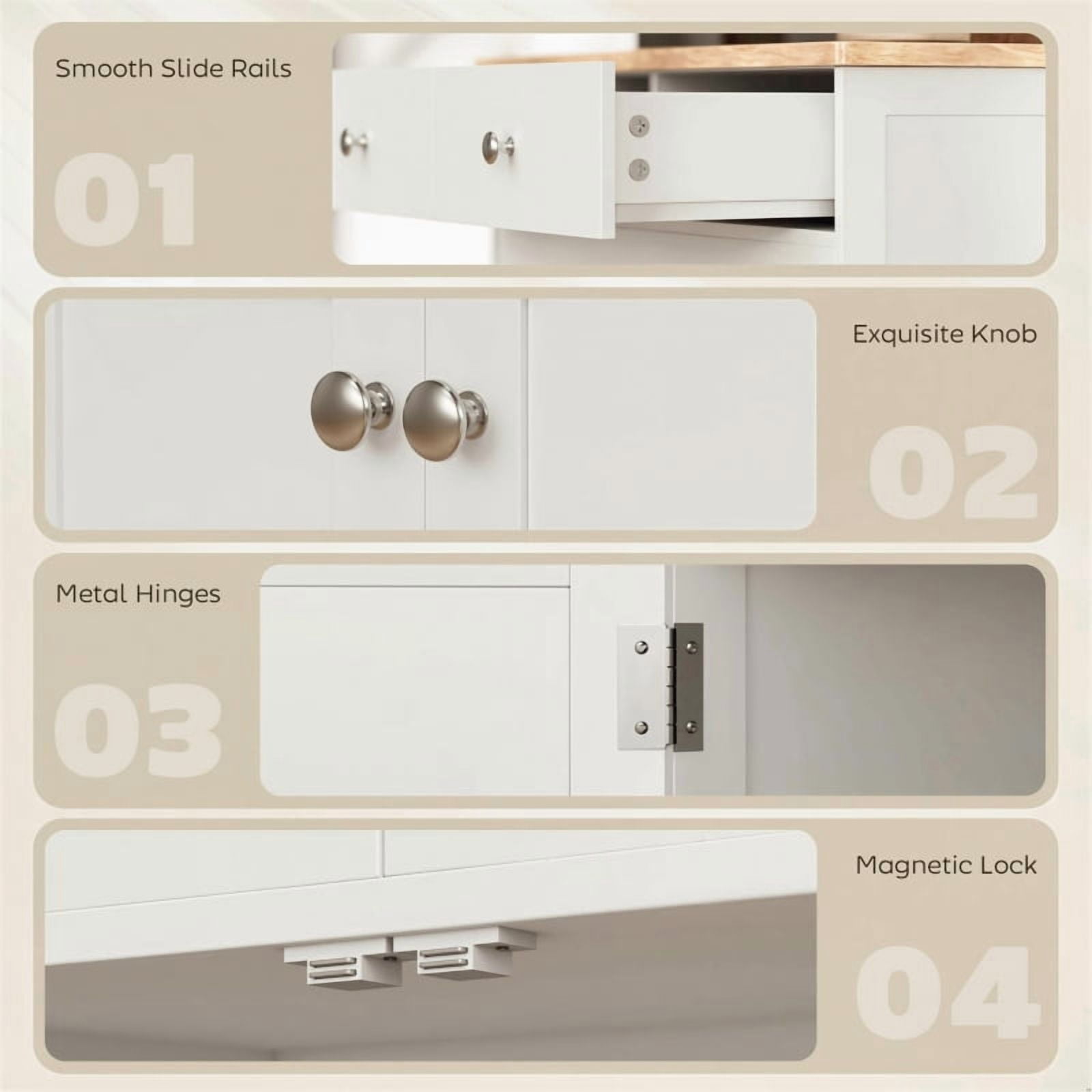Alvantor Kitchen Floor Storage Cabinet with Solid Wood Top, Adjustable Shelf & 2 Drawers 26.8"x15.9"x33.5" White
