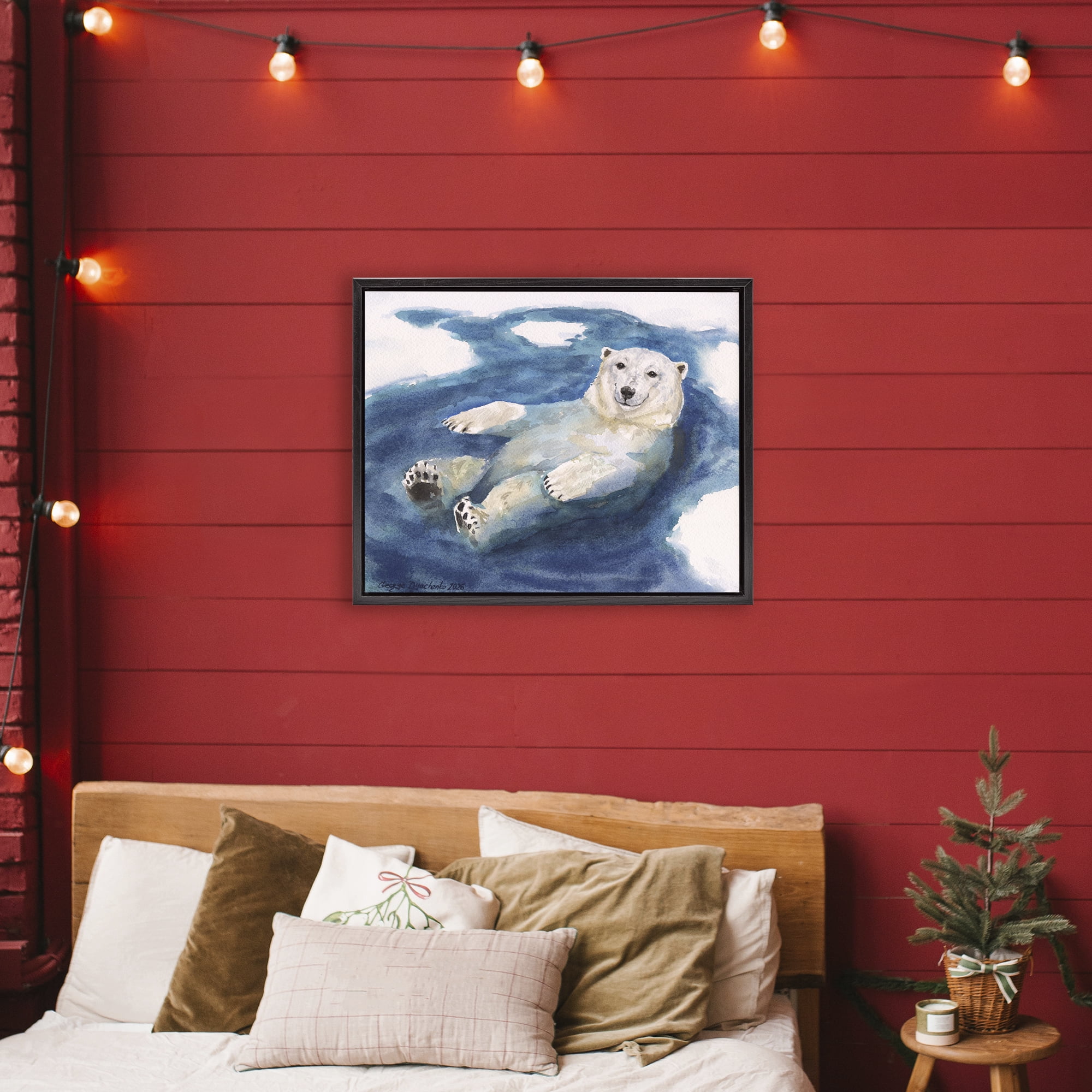 Stupell Industries Polar Bear Icy Bath Time Black Framed Floater Canvas Wall Art, design by George Dyachenko