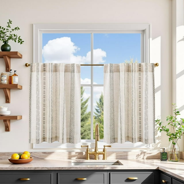 Cortinas Jinchan 66x61 cm Lino Gris Boho Geométrico 2 Paneles