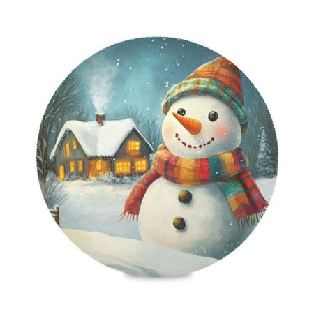 

WOBOGO Colorful Scarf Snowman Round Placemats Set of 1 Heat Resistant Washable Kitchen Table Decorations 15.4in