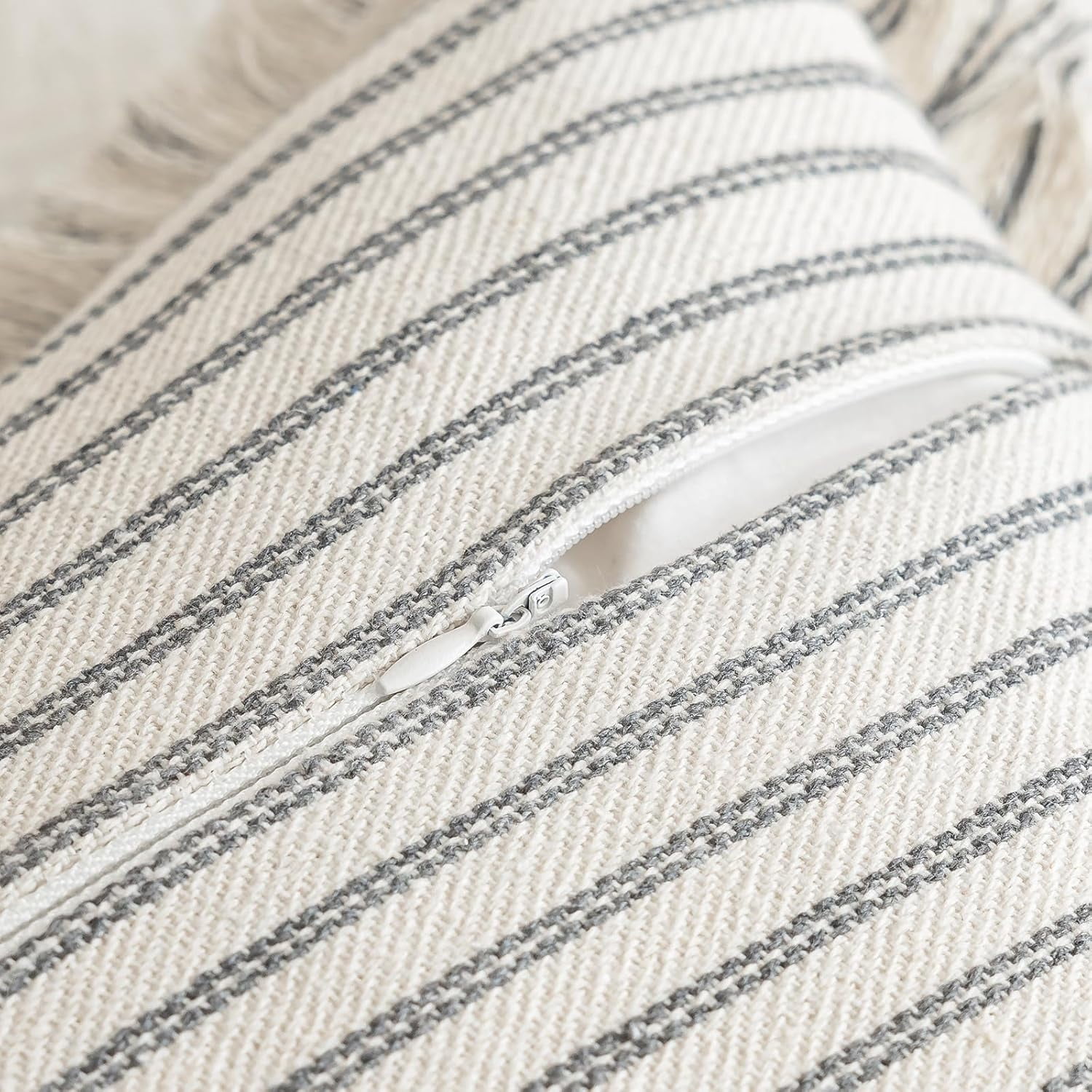 Lanola Throw Pillow Covers 22x22 Set of 2 Striped Fringe Pillow Cover Farmhouse Cushion Covers with Tassel Neutral Boho Pillows Decorative Square Pillowcase for Couch Sofa Bed, Red