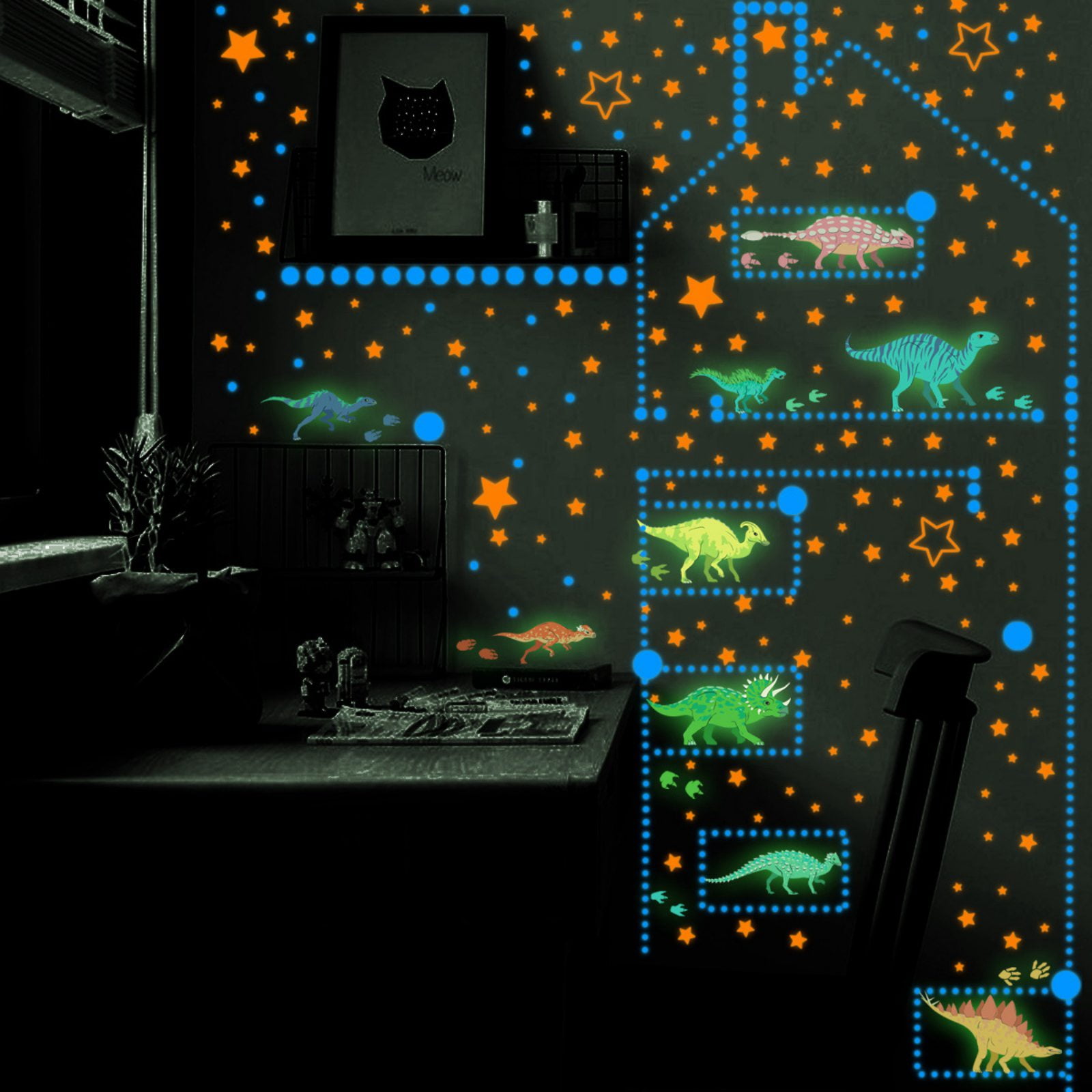 Glow in The Dark Dinosaur Wall Decals,Glowing Stickers for Ceiling,Boys Bedroom Decoration,Large Luminous Removable Dinosaur Wall Decor for Nursery,Kids Birthday Gift