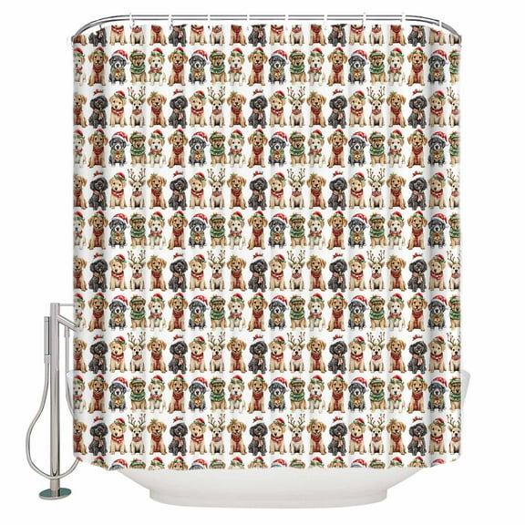 60x72 Inch Shower Curtains for Bathroom Christmas Dog Fabric Bath Curtain Decor Funny Cute Animals Red Waterproof Restroom Curtains Shower Set Accessories with 12 Hooks 60 Inch