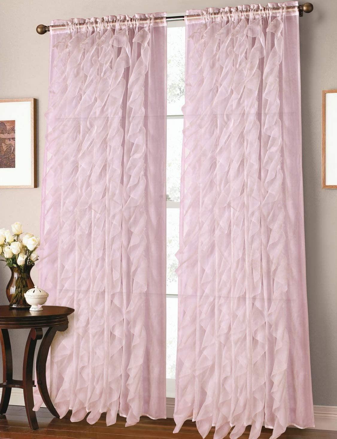 Chic Sheer Voile Vertical Ruffled Tier Window Curtain Panel 108" x 50" 