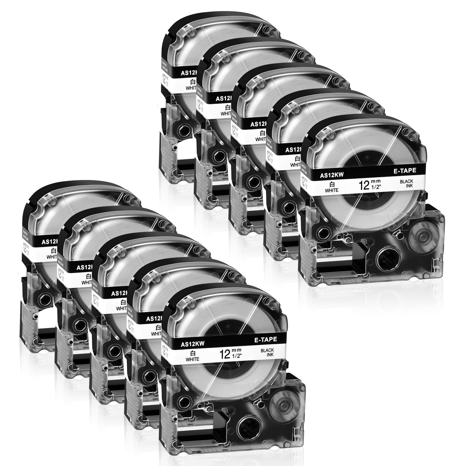 GREENCYCLE 10PK Black on White Label Tape Compatible for EPSON LK-4WBN LC-4WBN9 SS12KW (12mm 1/2''x 8m 26.2ft) LabelWorks Printer