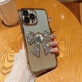 thumbnail image 3 of Compatible with iPhone 14 Pro Max Glitter Case,Luxury Cute Bowknot Sparkle Shine Diamond Design with Bling Plating Logo View,Aesthetic Shockproof Bumper Cover for Women Girls-Gold, 3 of 6