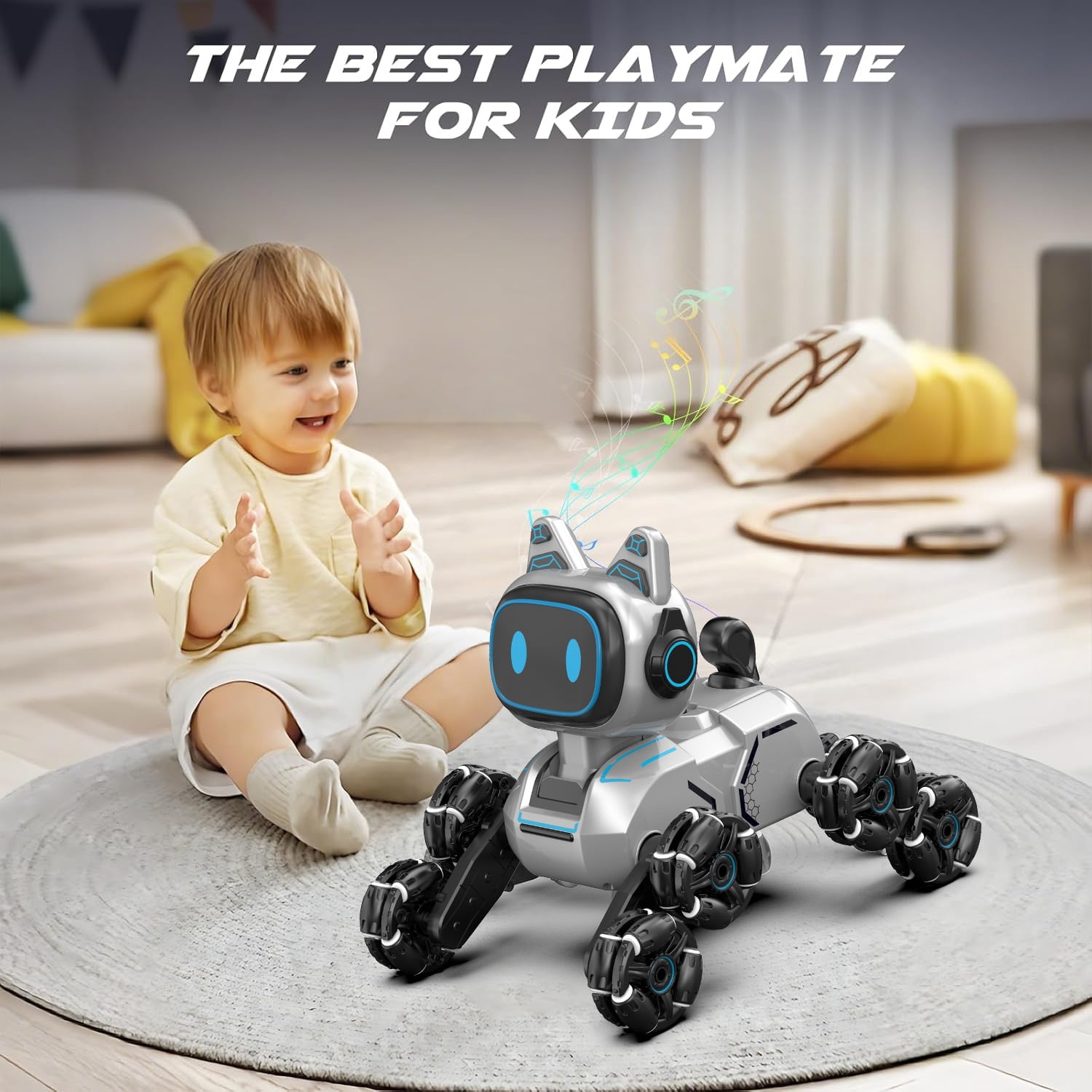 Burufy Rc Robot Dog Toys for Kids, Intelligent Robot Toys with Light & Sound, 8WD Stunt RC Dog Robot Toy Gift for Boys Girls