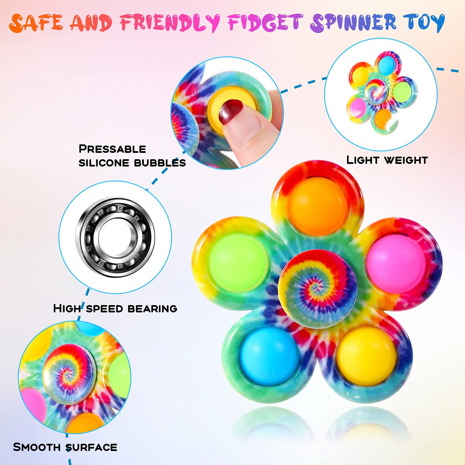 Bulk Pack-Stress Relief for Kids ADHD Anxiety GOHEYI Pop Fidget Spinners Toys White Fidget Packs with Hand Spinner Sensory Toys Popper Bubble Fidget Spinner 6 Packs 