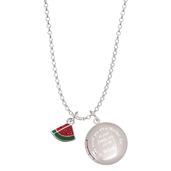 Delight Jewelry Silvertone Mini Enamel Watermelon Slice To the World You are a Mother Locket Necklace