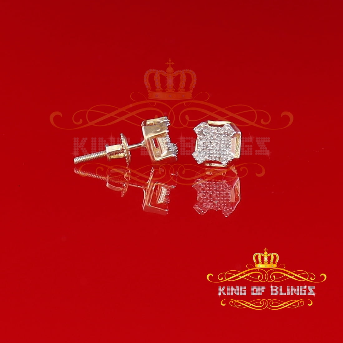 King of Bling's 0.20ct Diamond Yellow 925 Sterling Silver Stud Earrings For Women's And Men's