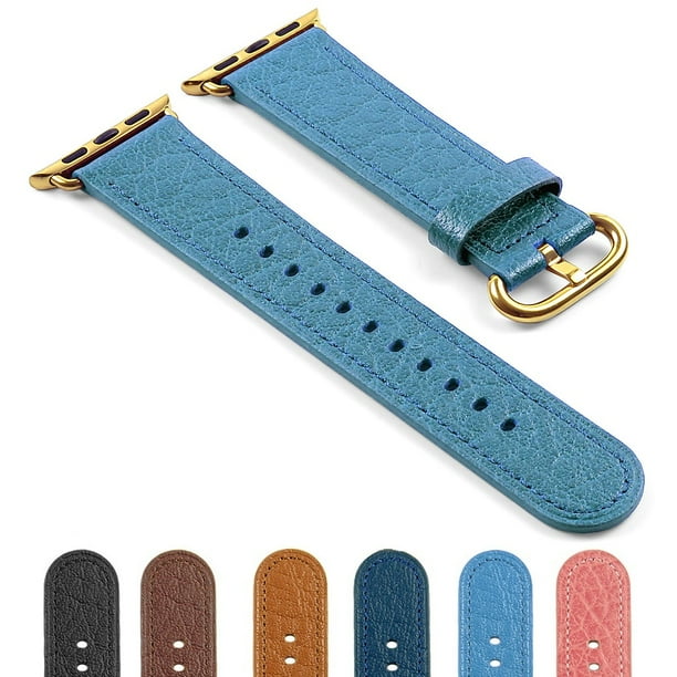 DASSARI Textured Finish Leather iWatch Band Strap for Apple Watch w/ Yellow Gold Buckle 38mm 42mm