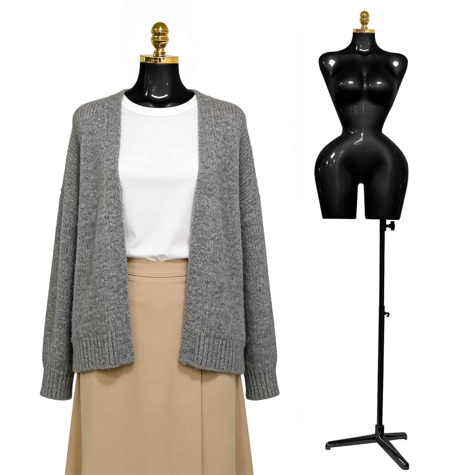 Female Mannequin Torso,Dress Form Manikin with Metal Stand Base, Suitable for Clothing and Jewelry Display (Black)