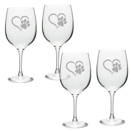 

Paw Print Heart Deep Etched Classic Red Wine Glass Set of 4