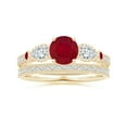 thumbnail image 4 of ANGARA Natural Aeon Vintage Style 1 ct Ruby and Diamond Three Stone Engagement Ring with Milgrain in 14K Yellow Gold for Women (Size-6mm) | July Birthstone Jewelry for Her | Natural Ruby Rings, 4 of 10