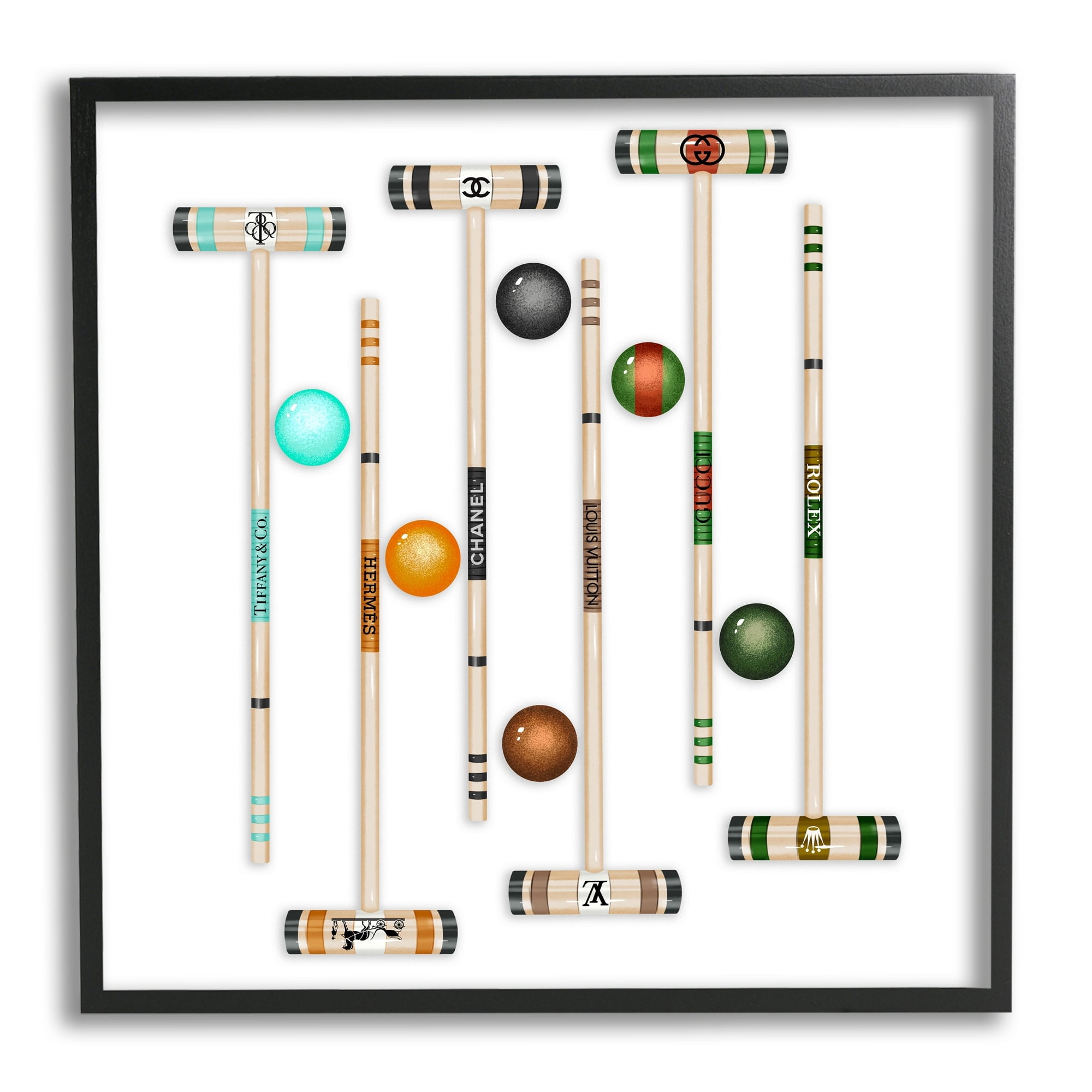 Stupell Industries Trendy Luxury Fashion Brand Croquet Game Mallets Graphic Art Black Framed Art Print Wall Art, Design by Ziwei Li