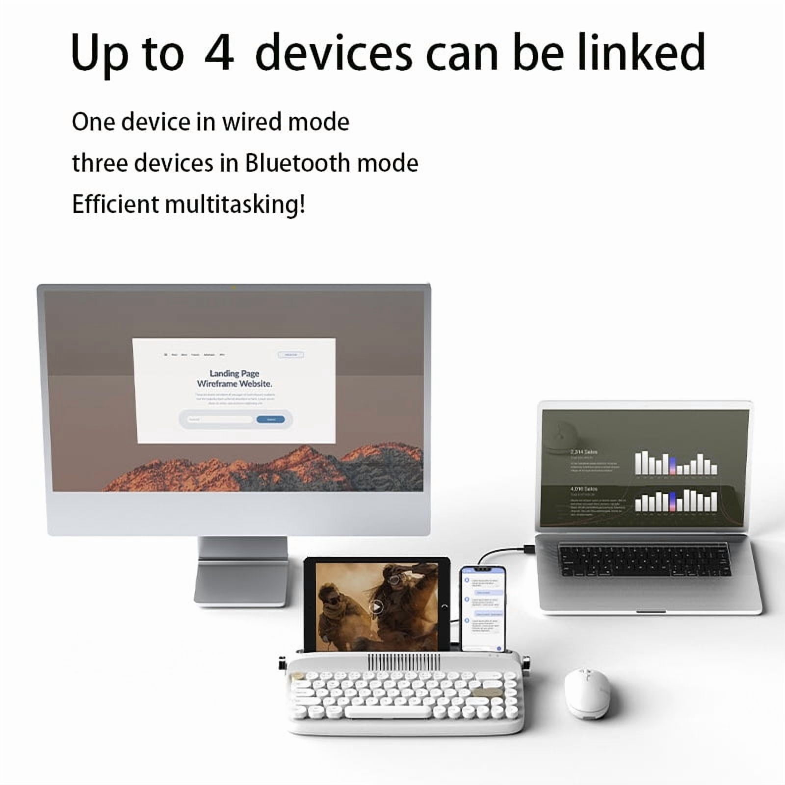 New Retro Wireless Bluetooth Keyboard 68 Keys Rechargeable Typewriter Type Aesthetic Keyboard for Tablet Laptop and Multi-Device