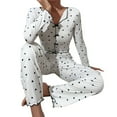 thumbnail image 4 of FASHOFT Womens Pajamas Set Ribbed Cute Heart Graphic Long Sleeve 2 Piece Valentines Day Pjs Set Ruffle Soft Sleepwear Loungewear Black XL, 4 of 4