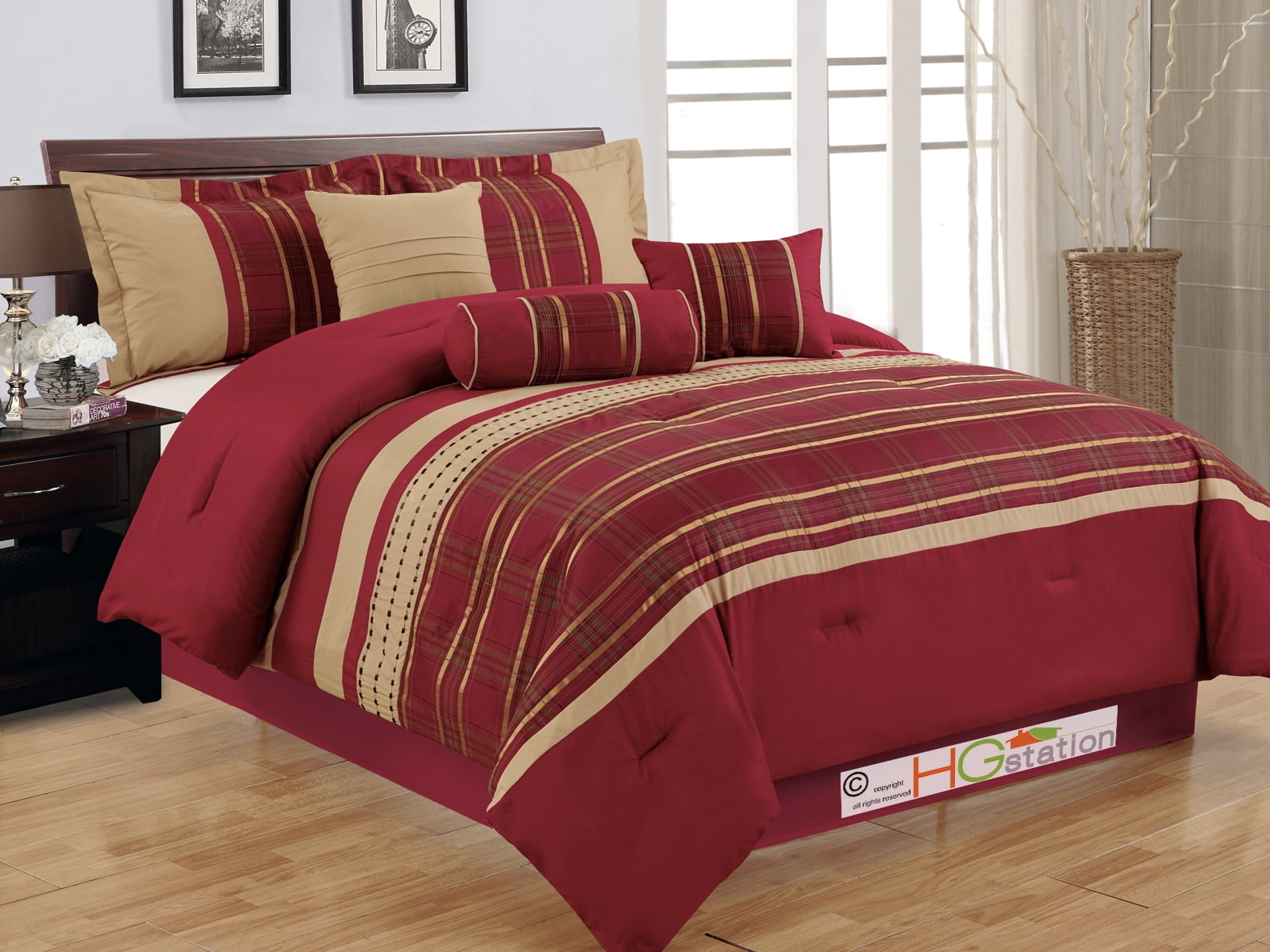 Global Home Red & Gold Embroidered Twin Bed Quilt Bedding Blanket Bedspread 