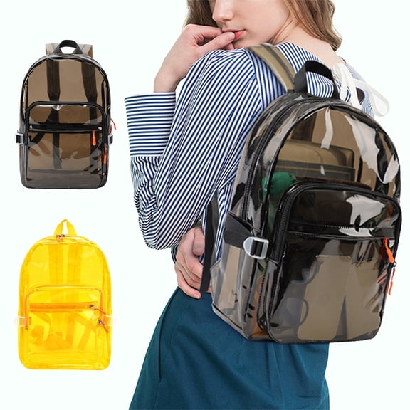 Transparent PVC Backpack Waterproof Large Capacity | Clear Travel Sports Bag with Multi-Compartments Ergonomic Straps | 15.8x10.6x6.3 in | Durable Easy Clean | Black Yellow Options