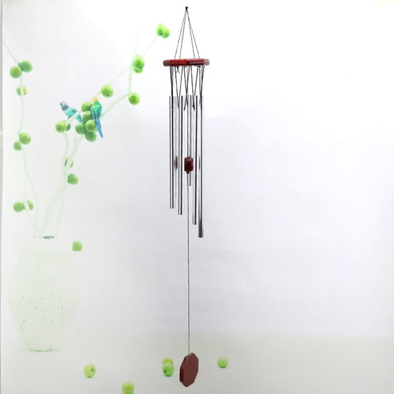 LABSERRON 1Pc Plated Silver Metal Wind Chime Made of Wood and Metal Wall Mounted Garden Hanging Decoration