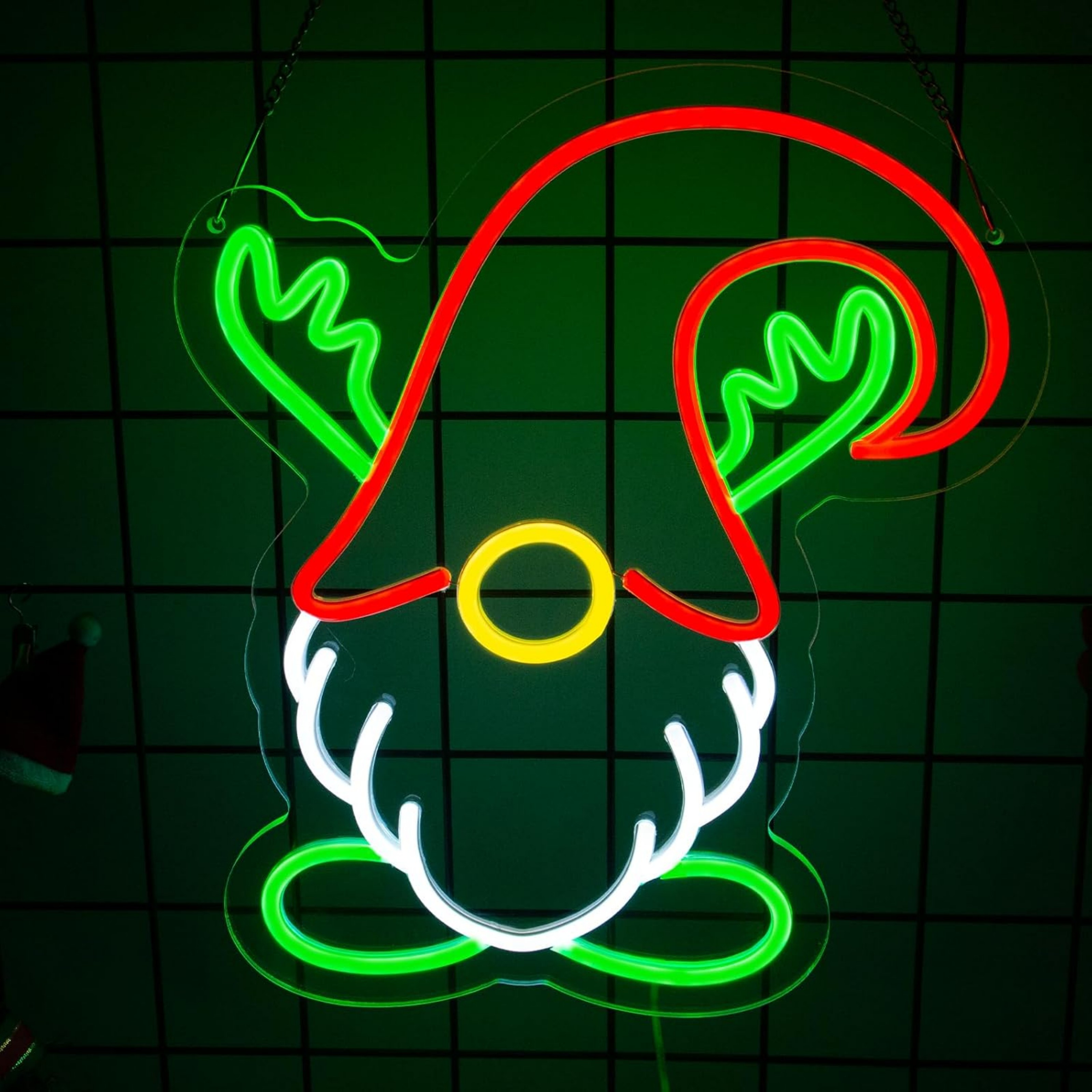 UPONRAY Christmas Gnome Neon Signs, 15"*12.3" Dimmable & USB-Powered LED Neon Light, Stylish Wall Decor for Christmas Tree, Bed Room, Living Room, Party, Bar