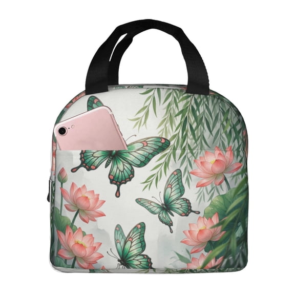 Butterfly Lunch Bag Flower Boho Insulated Lunch Box Reusable Cooler Tote For Women Men Work Office Picnic Travel
