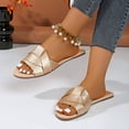 thumbnail image 3 of Rokment Womens Summer Flat Dress Slip on Sandals 2026 Stylish Simple Braided Leather Denim Open Toe No Heel Casual Slides for Woman Beach Vacation Gold Size 6, 3 of 7