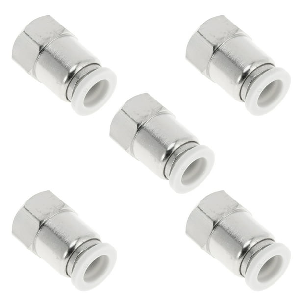 Conectores de aire de empuje únicos Bargains 5/16" con rosca hembra, conector rápido de línea de aire, plástico y metal, 1/4" BSPT, 5 piezas tono blanco plateado