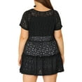 thumbnail image 3 of Unique Bargains Women's Plus Tunic Tiered Lace Round Neck Short Sleeve Peplum Tops 2X Black, 3 of 6