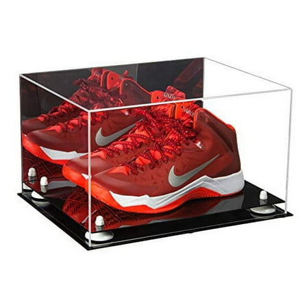 Deluxe Acrylic Basketball Shoe Pair Display Case with White Risers and Mirror (A082-WR)