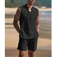 thumbnail image 3 of Men's Linen Sets 2 Piece Beach Outfits Lace Up Hippie Tank Tops Summer Casual Sleeveless Shirts Matching Shorts Set, 3 of 6